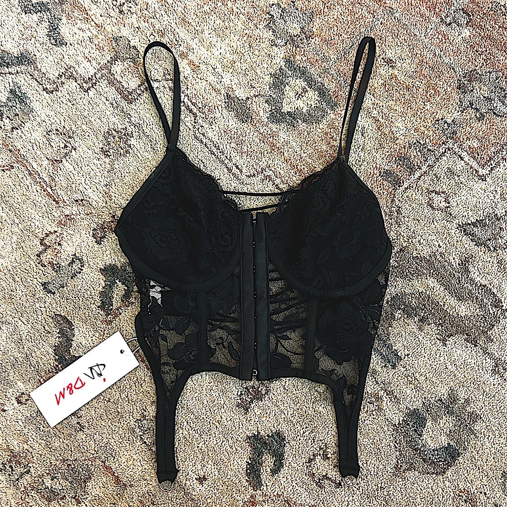 Brand New Black Corset Top Floral XS